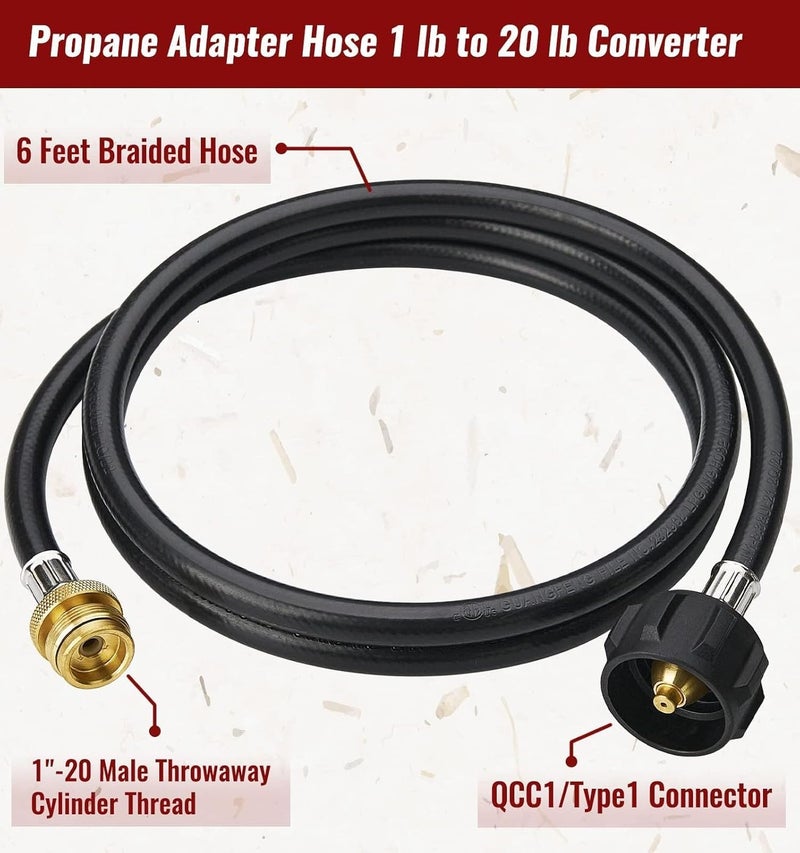 CALPOSE 6 Feet Propane Adapter Hose, 1lb to 20lb Adapter Converts 1lb Appliances to 5-40lb Tanks, Gas Hose for Weber Q, Coleman Grill, Buddy Heaters and More - Image 2